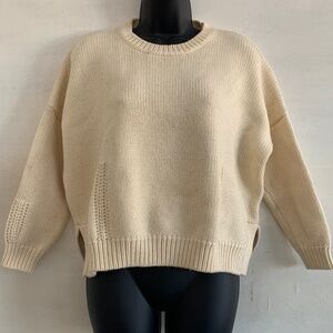 Demylee wool and cotton cropped boxy ecru sweater